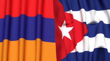 Gerçekçi kumaş dokusuna sahip ARMENIA ve CUBA bayrakları