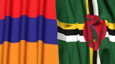 Gerçekçi kumaş dokusuna sahip ARMENIA ve DOMINICA bayrakları