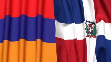 Gerçekçi kumaş dokusuna sahip ARMENIA ve DOMINICAN REPUBLIC bayrakları