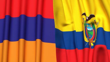 Gerçekçi kumaş dokusuna sahip ARMENIA ve Ekvador bayrakları