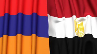 Gerçekçi kumaş dokusuna sahip ARMENIA ve EGYPT bayrakları
