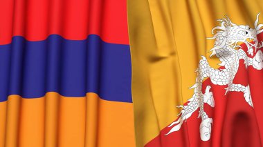 Gerçekçi kumaş dokusuna sahip ARMENIA ve BHUTAN bayrakları