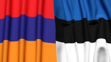 Gerçekçi kumaş dokusuna sahip ARMENIA ve Estonya bayrakları