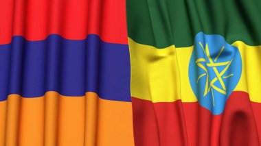 Gerçekçi kumaş dokusuna sahip ARMENIA ve ETHIOPIA bayrakları