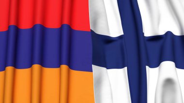 Gerçekçi kumaş dokusuna sahip ARMENIA ve FINLAND bayrakları