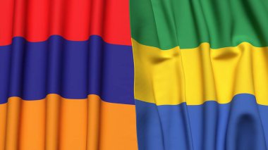 Gerçekçi kumaş dokusuna sahip ARMENIA ve GABON bayrakları