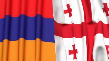 Gerçekçi kumaş dokusuna sahip ARMENIA ve GEORGIA bayrakları