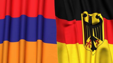 Gerçekçi kumaş dokusuna sahip ARMENIA ve GERMANY bayrakları