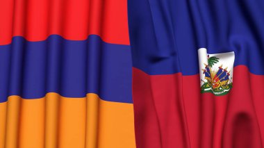 Gerçekçi kumaş dokusuna sahip ARMENIA ve HAITI bayrakları