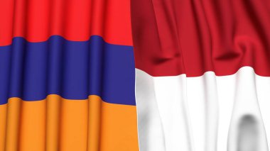 Gerçekçi kumaş dokusuna sahip ARMENIA ve INDONEZYA bayrakları