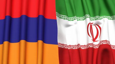 Gerçekçi kumaş dokusuna sahip ARMENIA ve İRAN bayrakları