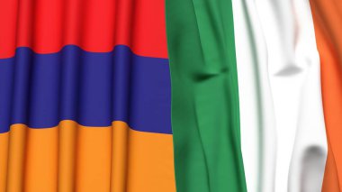 Gerçekçi kumaş dokusuna sahip ARMENIA ve IRELAND bayrakları