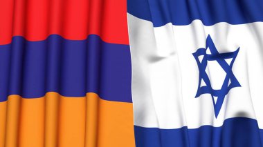 Gerçekçi kumaş dokusuna sahip ARMENIA ve İsrail bayrakları