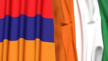 Gerçekçi kumaş dokusuna sahip ARMENIA ve IVORY Kıyı Bayrakları