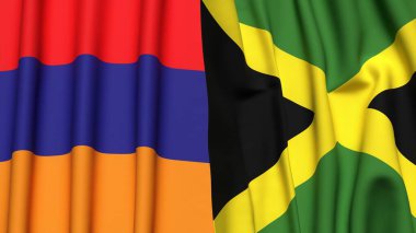Gerçekçi kumaş dokusuna sahip ARMENIA ve JAMAICA bayrakları