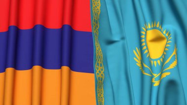 Gerçekçi kumaş dokusuna sahip ARMENIA ve KAZAKHSTAN bayrakları