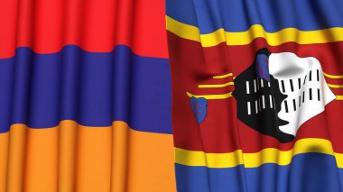 Gerçekçi kumaş dokusuna sahip ARMENIA ve Eswatini bayrakları