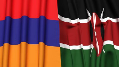 Gerçekçi kumaş dokusuna sahip ARMENIA ve KENYA bayrakları