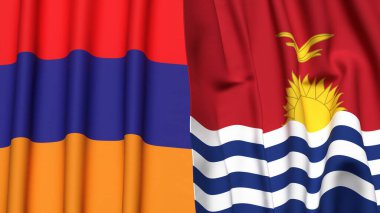 Gerçekçi kumaş dokusuna sahip ARMENIA ve KIRIBATI bayrakları