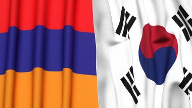 ARMENIA Bayrakları ve KOREA GÜNEY Gerçekçi kumaş dokusuyla