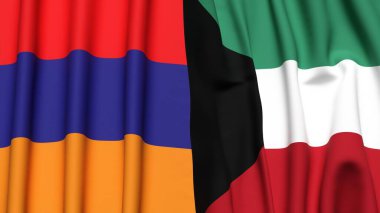 Gerçekçi kumaş dokusuna sahip ARMENIA ve KUWAIT bayrakları