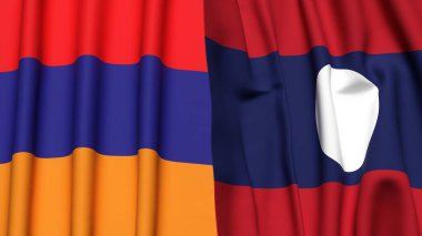 Gerçekçi kumaş dokusuna sahip ARMENIA ve LAOS bayrakları