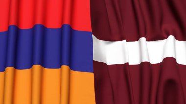 Gerçekçi kumaş dokusuna sahip ARMENIA ve LATVIA bayrakları