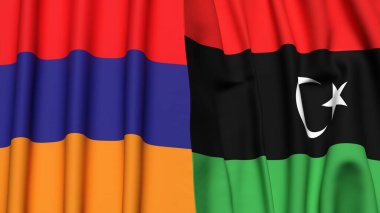 Gerçekçi kumaş dokusuna sahip ARMENIA ve LIBYA bayrakları