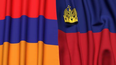 Gerçekçi kumaş dokusuna sahip ARMENIA ve LIECHTENSTEIN bayrakları