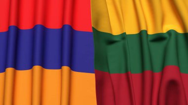 Gerçekçi kumaş dokusuna sahip ARMENIA ve LITHUANIA bayrakları