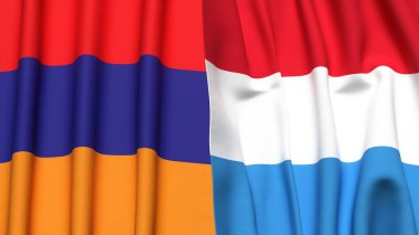Gerçekçi kumaş dokusuna sahip ARMENIA ve LUXEMBOURG bayrakları