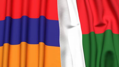 Gerçekçi kumaş dokusuna sahip ARMENIA ve MADAGASCAR bayrakları