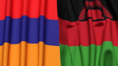 Gerçekçi kumaş dokusuna sahip ARMENIA ve MALAWI bayrakları