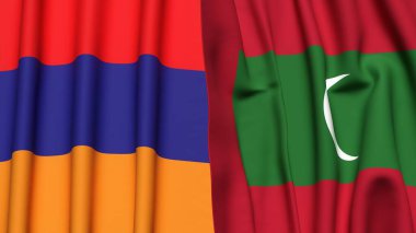 Gerçekçi kumaş dokusuna sahip ARMENIA ve MALDIVES bayrakları