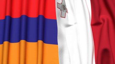 Gerçekçi kumaş dokusuna sahip ARMENIA ve MALTA bayrakları