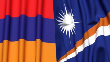 Gerçekçi kumaş dokusuna sahip ARMENIA ve MARSHALL Adaları bayrakları