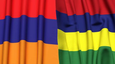 Gerçekçi kumaş dokusuna sahip ARMENIA ve MAURITIUS bayrakları