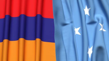 Gerçekçi kumaş dokusuna sahip ARMENIA ve MICRONEZYA bayrakları