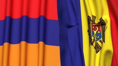 Gerçekçi kumaş dokusuna sahip ARMENIA ve MOLDOVA bayrakları