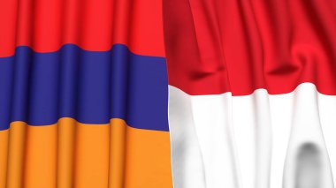 Gerçekçi kumaş dokusuna sahip ARMENIA ve Monako bayrakları