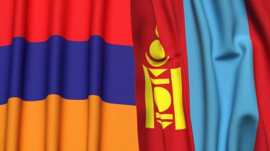Gerçekçi kumaş dokusuna sahip ARMENIA ve Mongol bayrakları