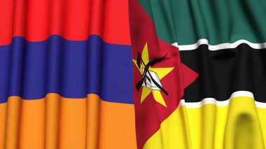 Gerçekçi kumaş dokusuna sahip ARMENIA ve MOZAMBIQUE bayrakları