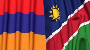 Gerçekçi kumaş dokusuna sahip ARMENIA ve NAMIBIA bayrakları