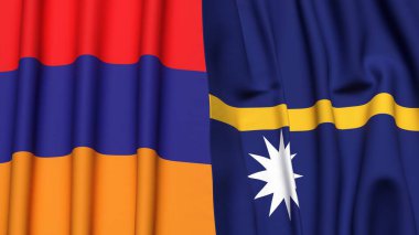 Gerçekçi kumaş dokusuna sahip ARMENIA ve NAURU bayrakları