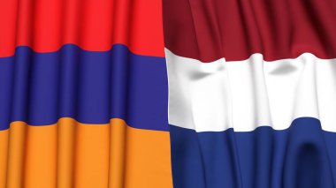 Gerçekçi kumaş dokusuna sahip ARMENIA ve NETHERLANDS bayrakları