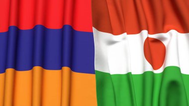 Gerçekçi kumaş dokusuna sahip ARMENIA ve NIGER bayrakları