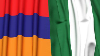 Gerçekçi kumaş dokusuna sahip ARMENIA ve NIGERIA bayrakları