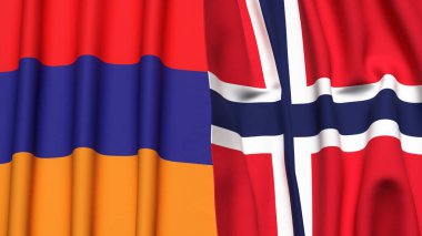 Gerçekçi kumaş dokusuna sahip ARMENIA ve NORway bayrakları