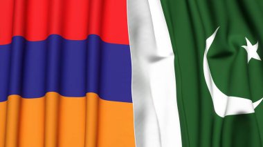 Gerçekçi kumaş dokusuna sahip ARMENIA ve PAKISTAN bayrakları