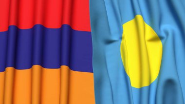 Gerçekçi kumaş dokusuna sahip ARMENIA ve PALAU bayrakları